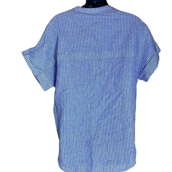 Original Nicole Miller blue/white striped linen blend top medium new - Picture 5 of 6